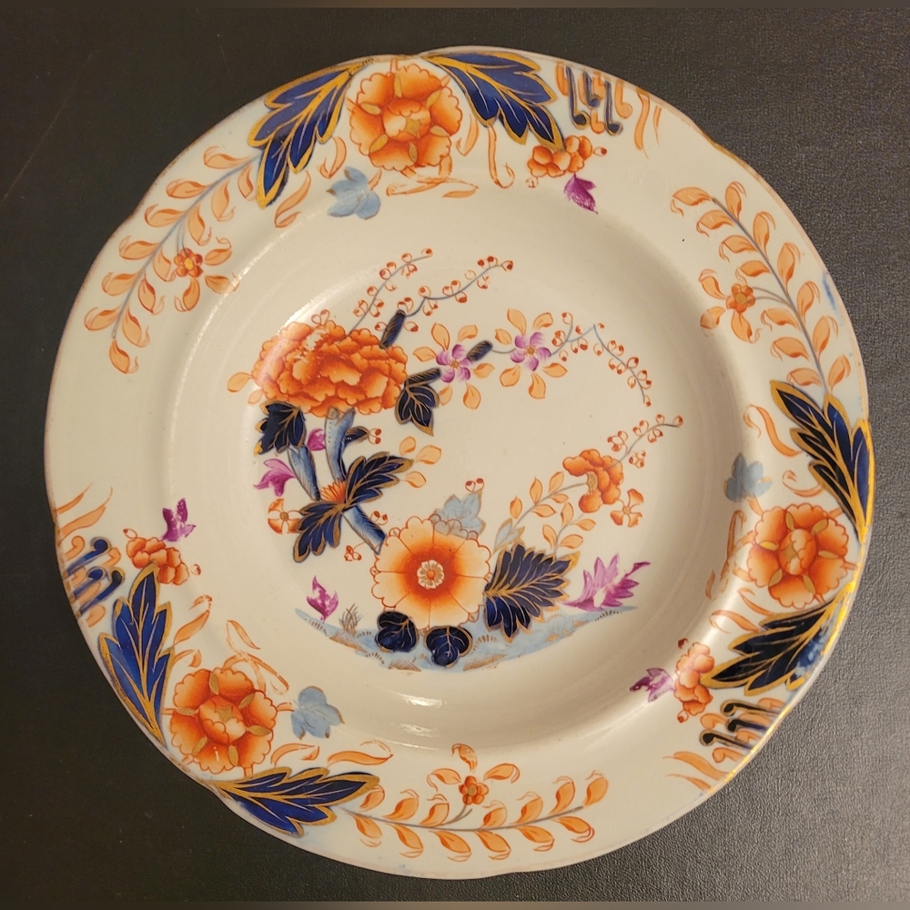 Davenport Imari Floral Pattern 34 Ironstone Soup Bowl Deep Plate 8.5" Blue Gold